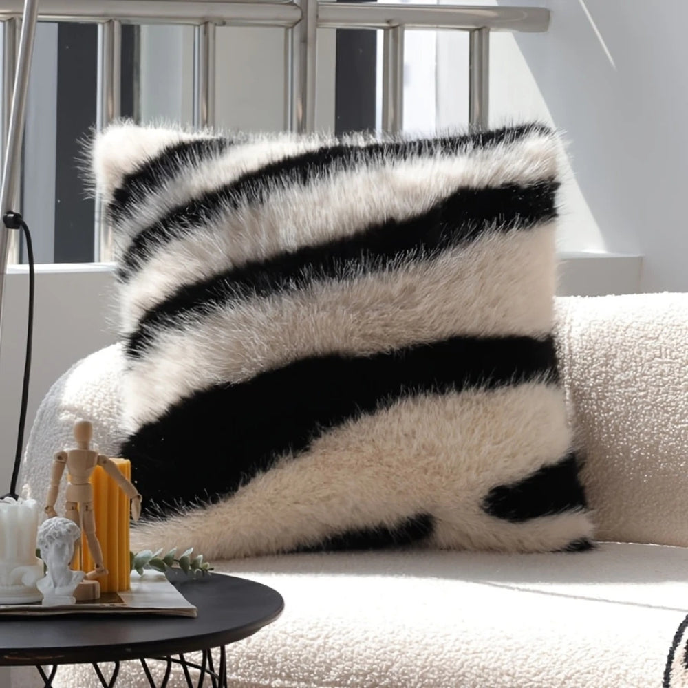 Striped Faux Fur Cushion Cover, Soft Sofa Accent - product view 5