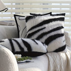 Striped Faux Fur Cushion Cover, Soft Sofa Accent - product view 1