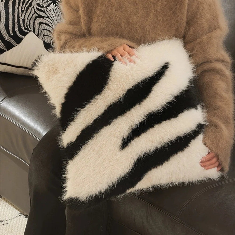 Striped Faux Fur Cushion Cover, Soft Sofa Accent - product view 4