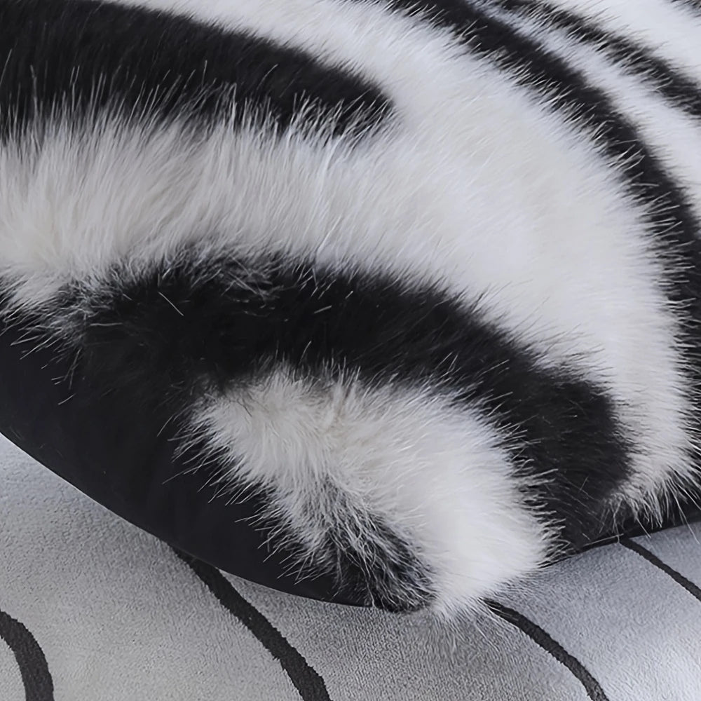Striped Faux Fur Cushion Cover, Soft Sofa Accent - product view 6