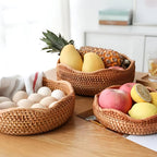 Handwoven Rattan Storage Basket, Natural Decorative Bowl - product view 2