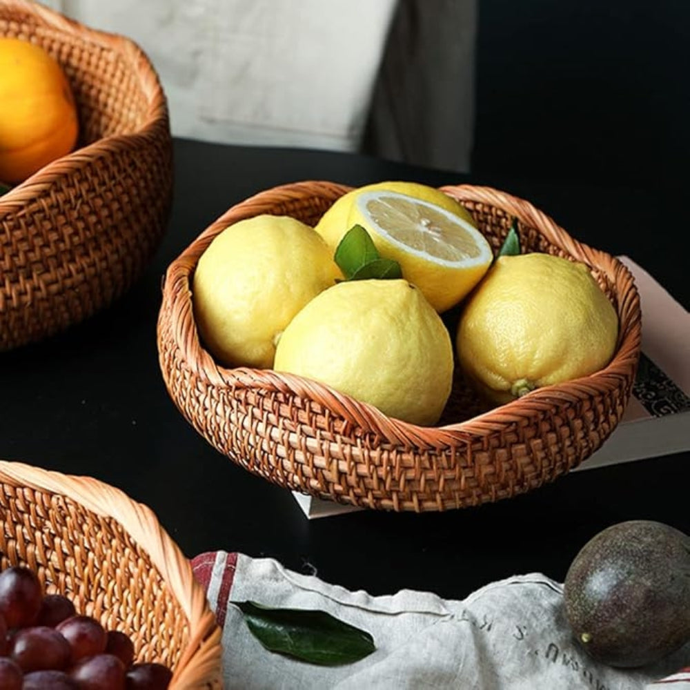 Handwoven Rattan Storage Basket, Natural Decorative Bowl - product view 4