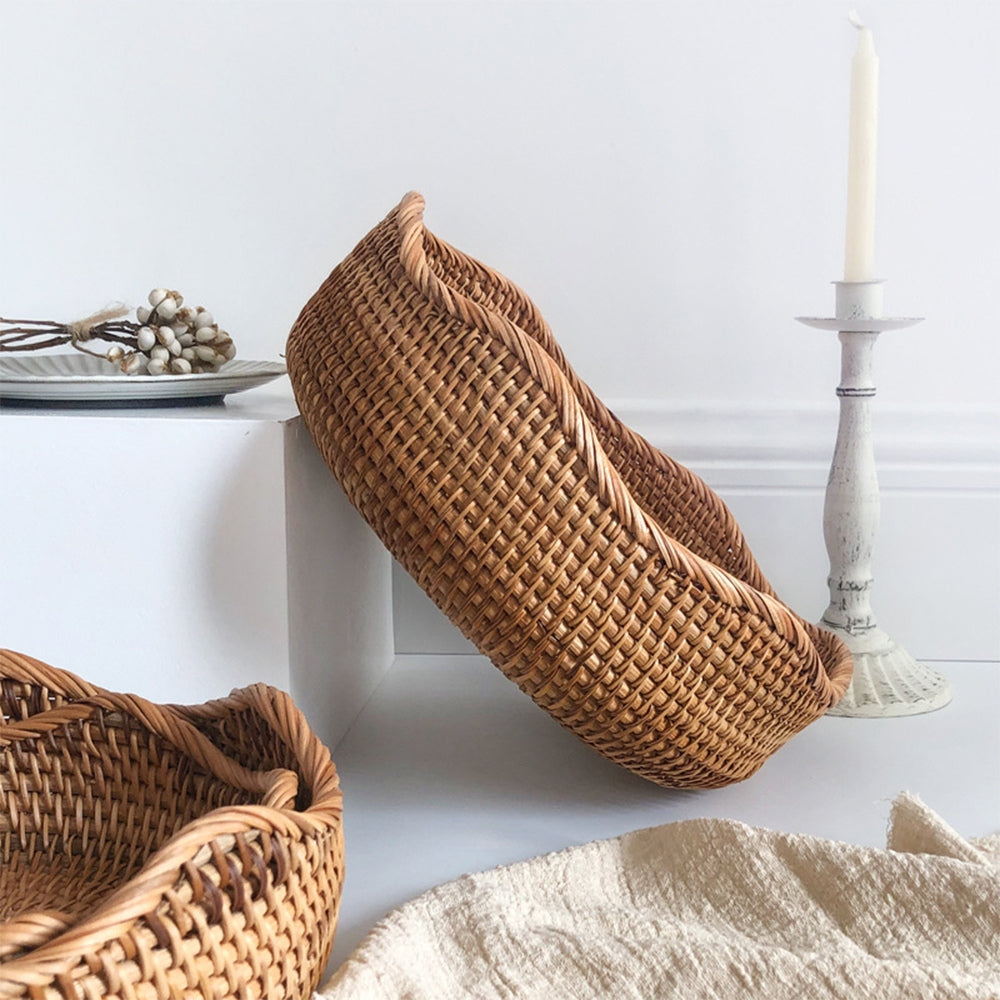 Handwoven Rattan Storage Basket, Natural Decorative Bowl - product view 5