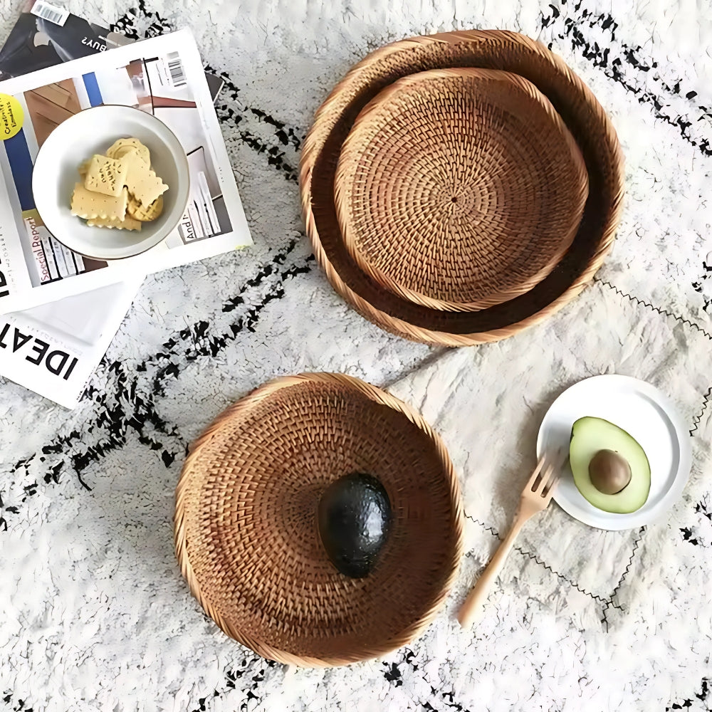 Handwoven Rattan Storage Basket, Natural Decorative Bowl - product view 6