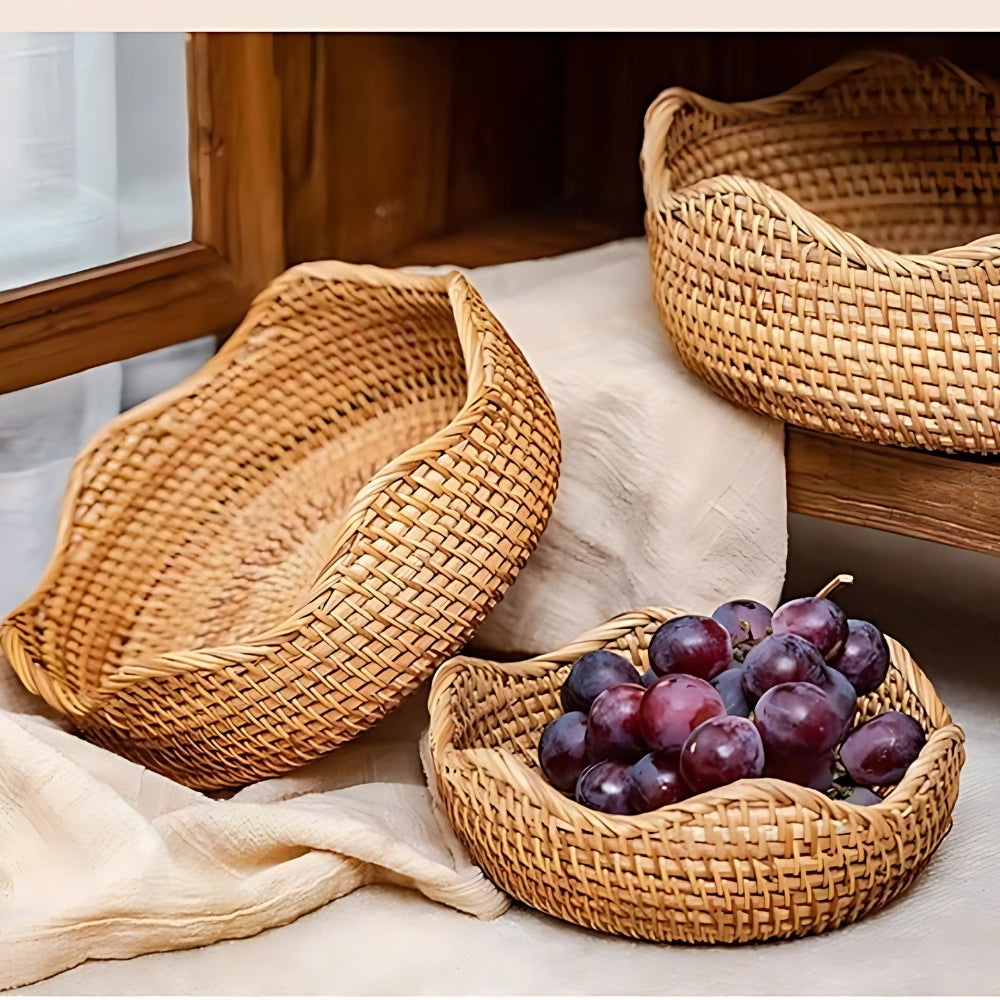 Handwoven Rattan Storage Basket, Natural Decorative Bowl - product view 7