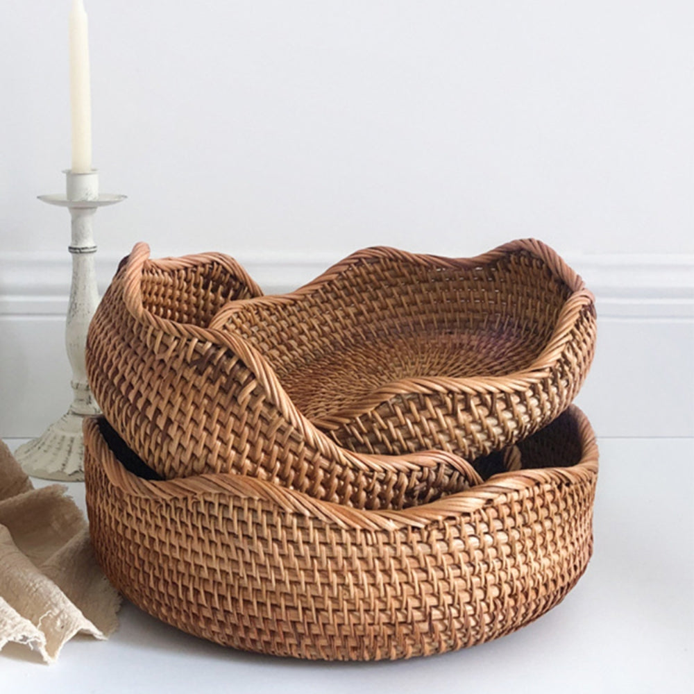 Handwoven Rattan Storage Basket, Natural Decorative Bowl - product view 1