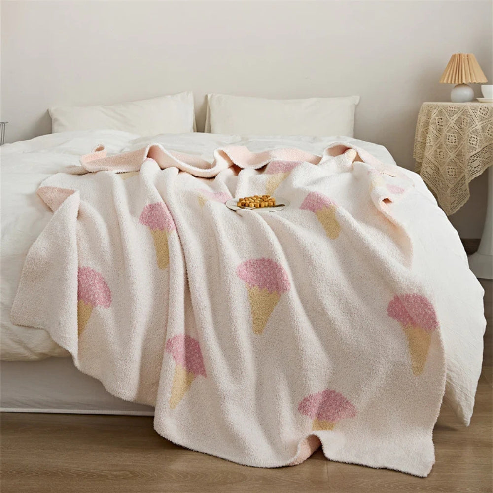 Ice Cream Pattern Knitted Throw Blanket - product view 1
