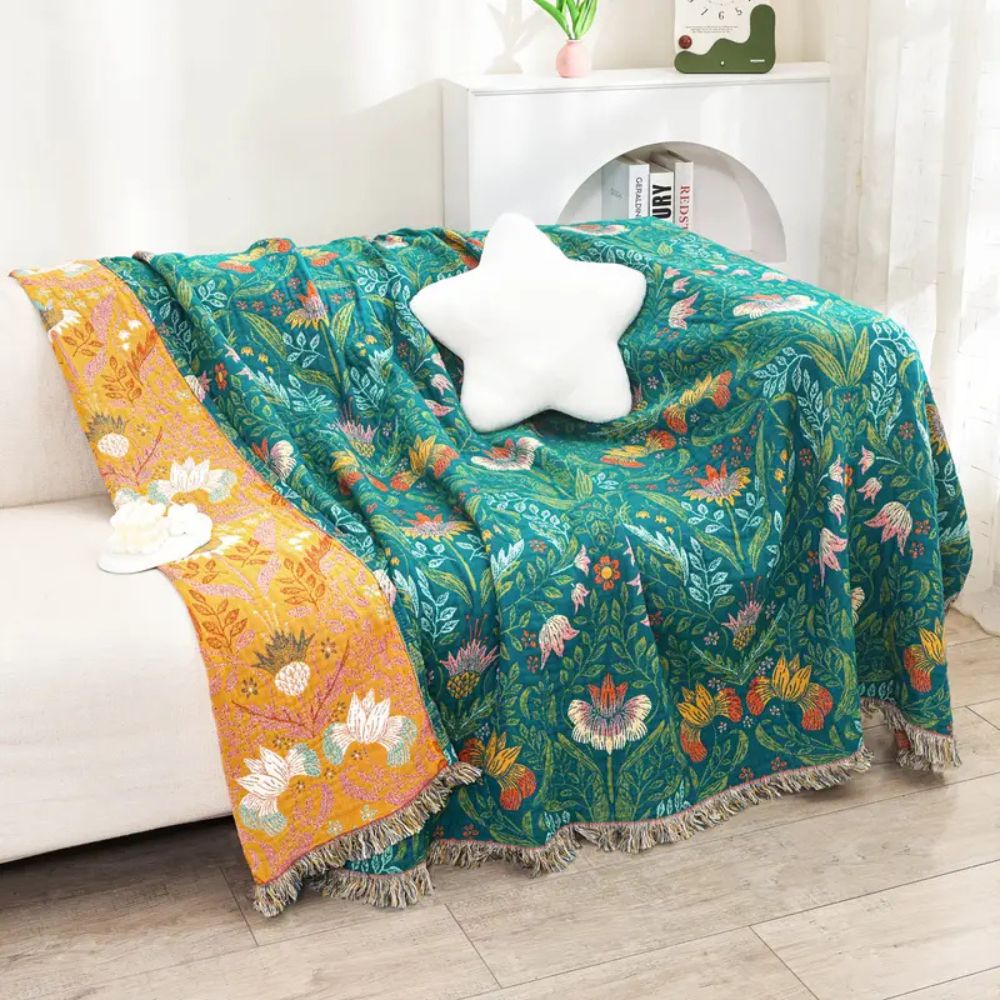 Forest Pattern Cotton Blanket in Sunset Tones - product view 1