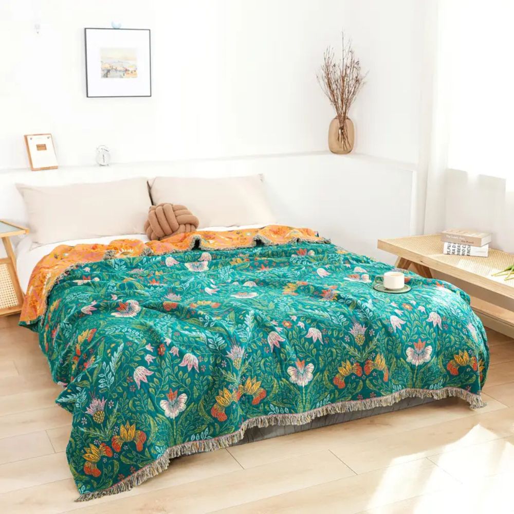 Forest Pattern Cotton Blanket in Sunset Tones - product view 2