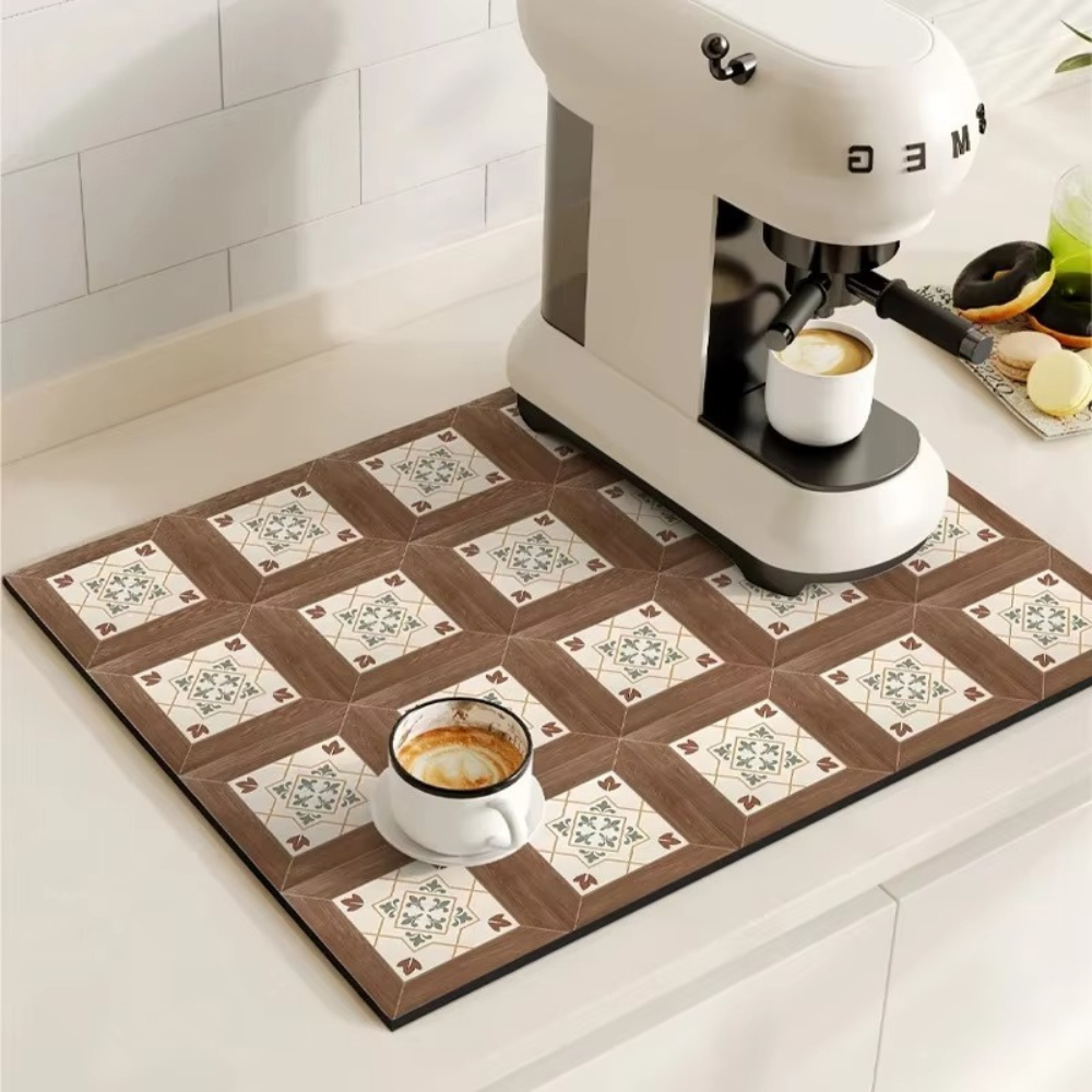 Absorbent Coffee Bar Mat — Wooden Squares