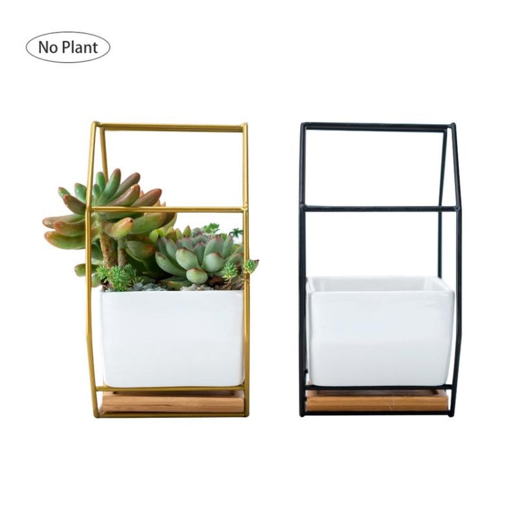Geometric Metal Frame Ceramic Planter