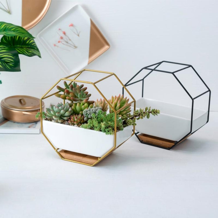 Geometric Metal Frame Ceramic Planter
