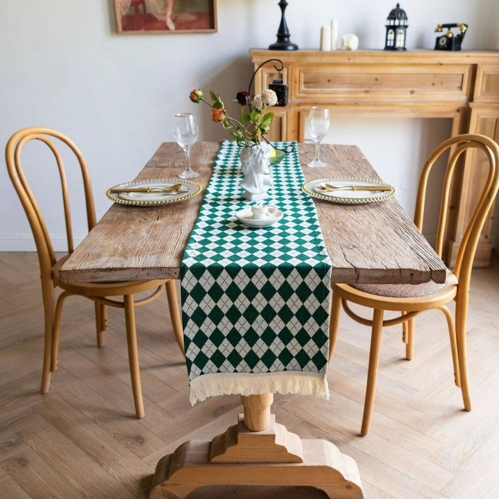 Chequered Tassel Table Runner – image 1