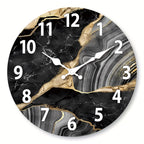 Modern Round Wooden Wall Clock Silent Marble Design
