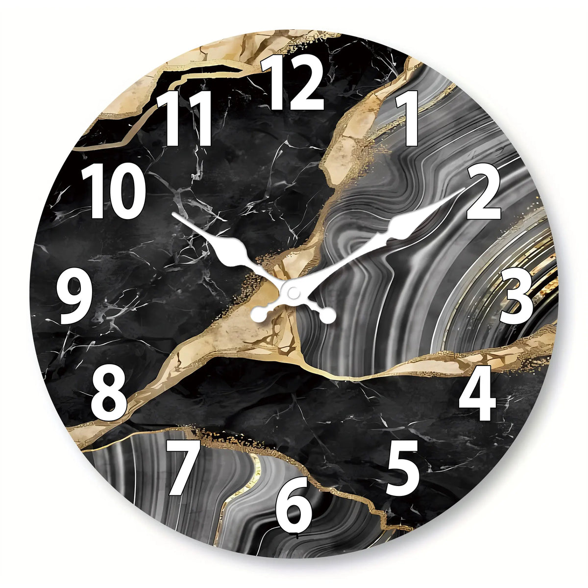 Modern Round Wooden Wall Clock Silent Marble Design