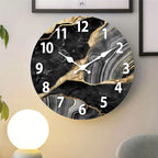 Modern Round Wooden Wall Clock Silent Marble Design