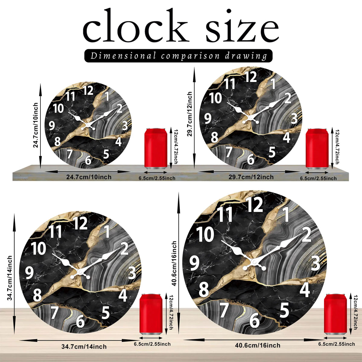 Modern Round Wooden Wall Clock Silent Marble Design