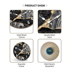Modern Round Wooden Wall Clock Silent Marble Design