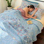 Turquoise Floral Cotton Gauze Blanket - product view 2