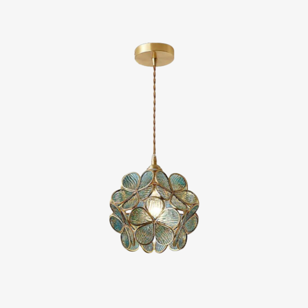 Floral Glass Pendant Light with Brass Fittings - view 2