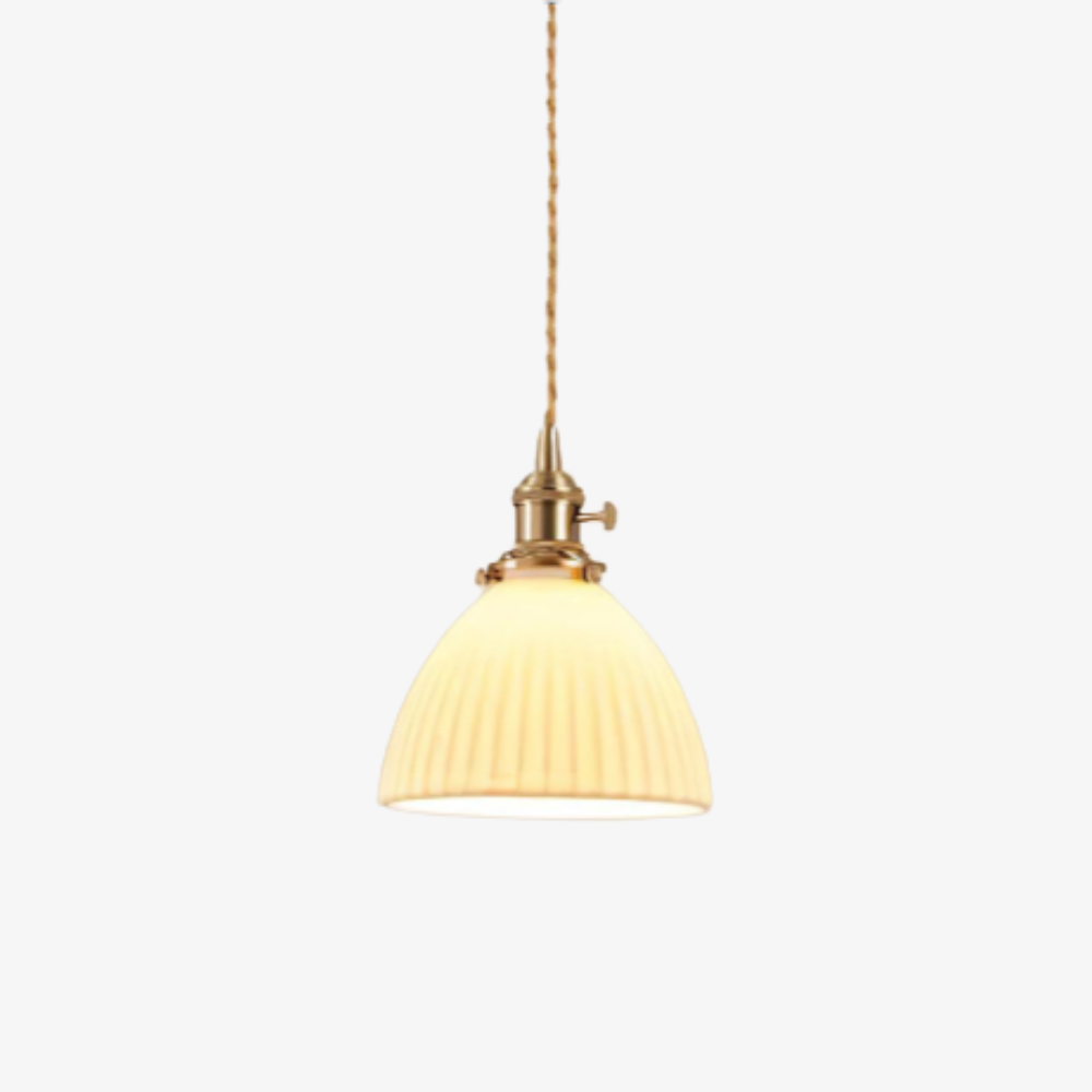 White Ribbed Ceramic Dome Pendant Light - view 2