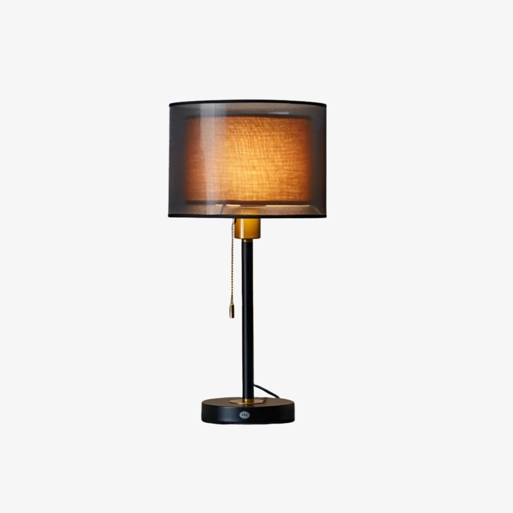 Double Fabric Shade Table Lamp with Metal Base, UK Plug - view 2