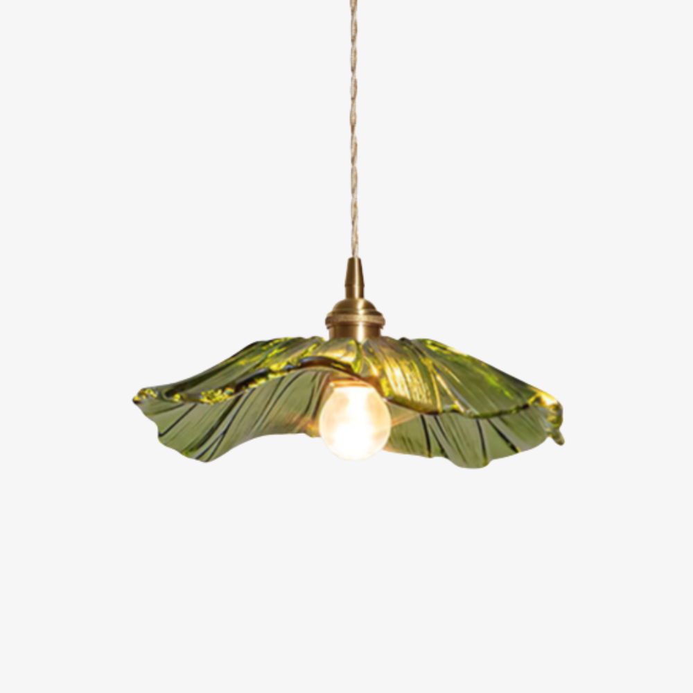 Ribbed Glass Flower Pendant Light with Copper Fittings - view 2