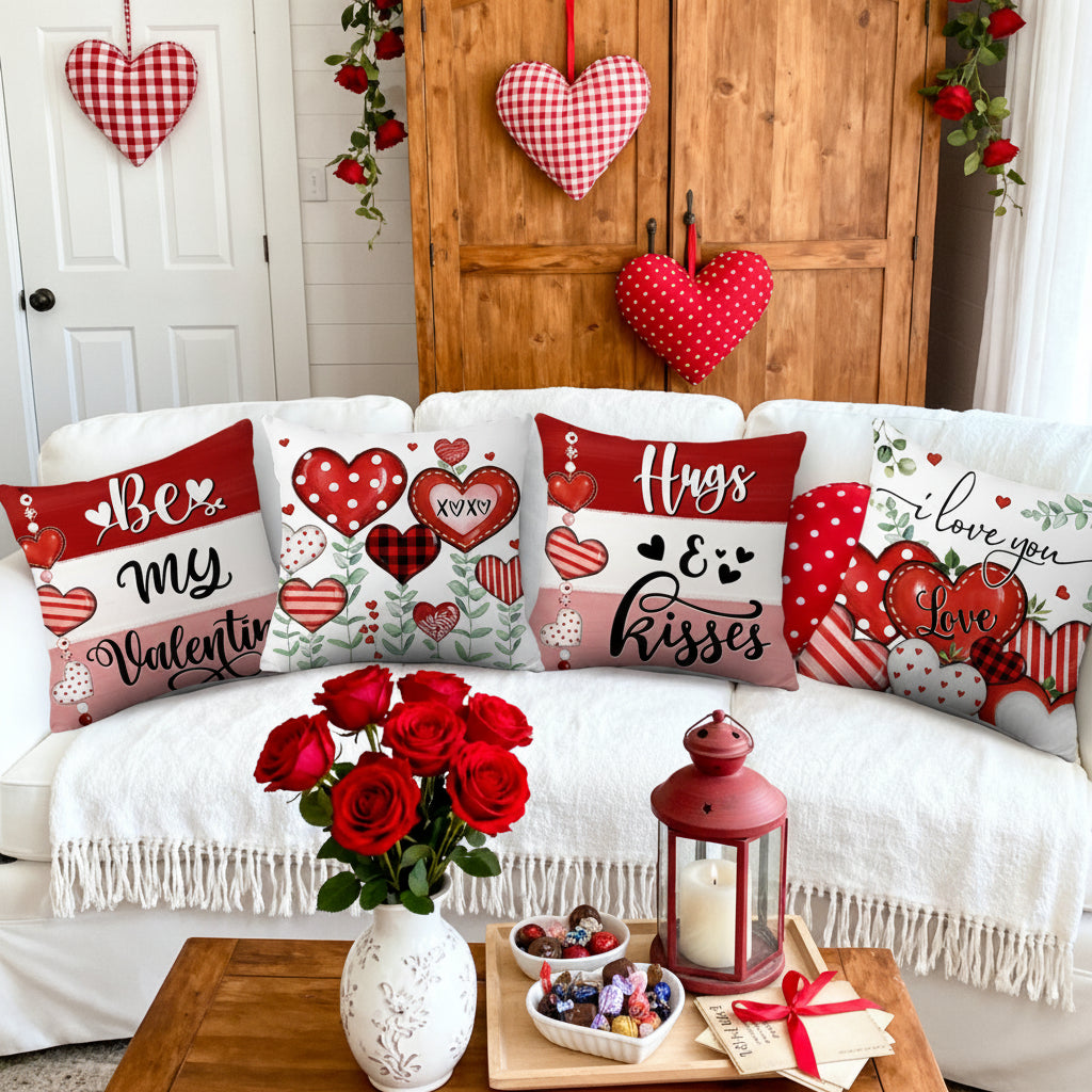 Heart Print Cushion Cover Set, Valentine Sofa Décor — product view 2