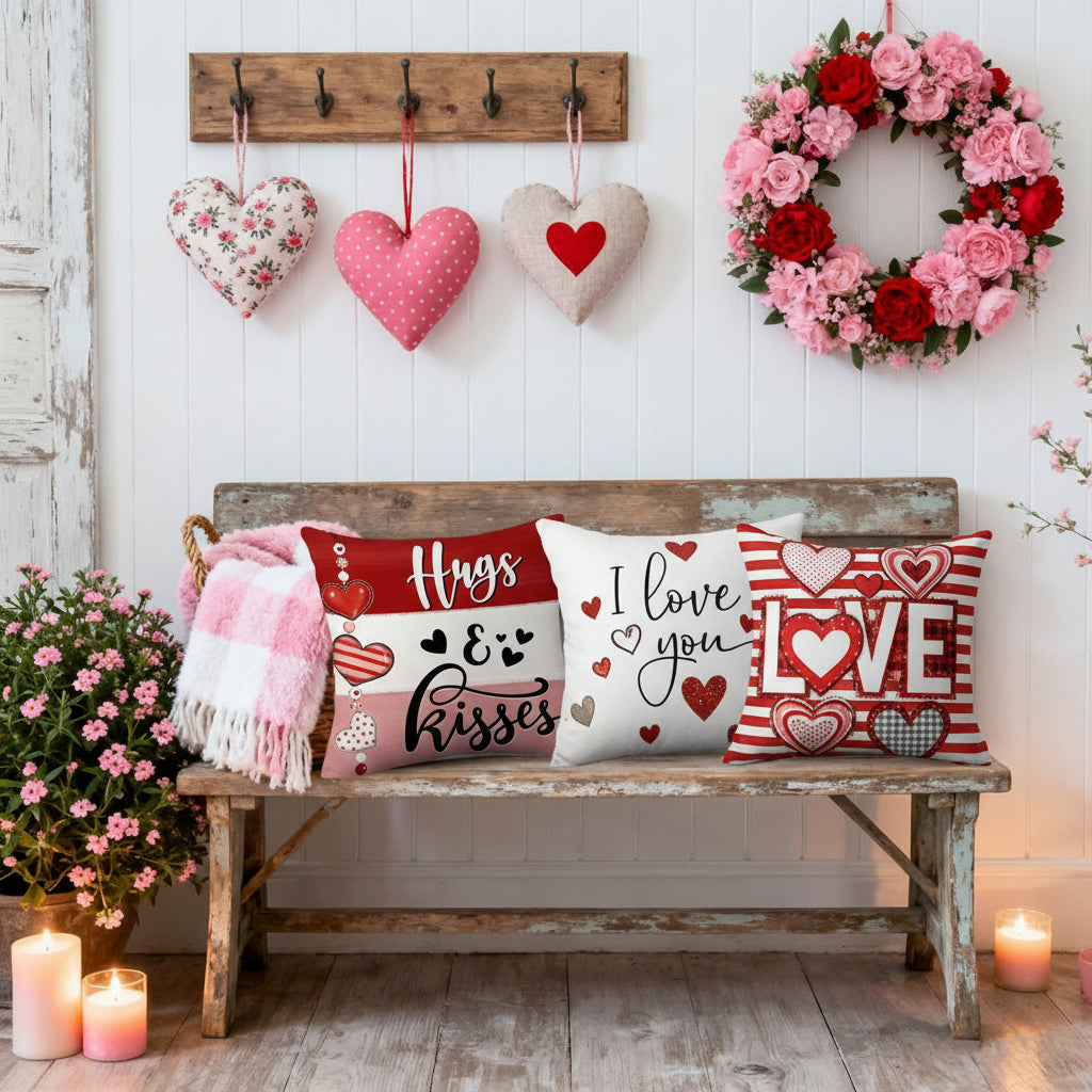 Heart Print Cushion Cover Set, Valentine Sofa Décor — product view 4