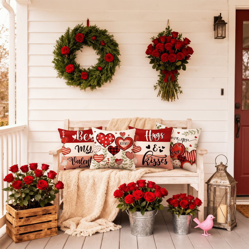 Heart Print Cushion Cover Set, Valentine Sofa Décor — product view 5