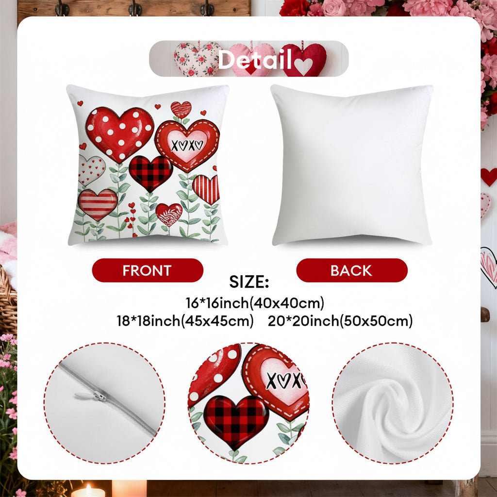 Heart Print Cushion Cover Set, Valentine Sofa Décor — product view 6