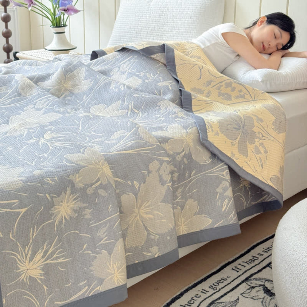 Reversible Floral Cotton Blanket with Soft Botanical Pattern - product view 2