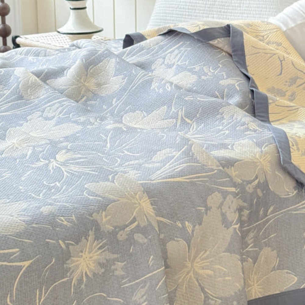 Reversible Floral Cotton Blanket with Soft Botanical Pattern - product view 1