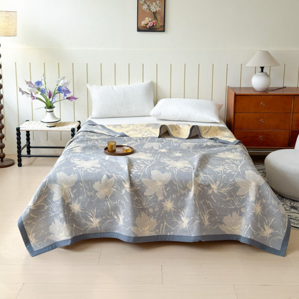 Reversible Floral Cotton Blanket with Soft Botanical Pattern - product view 3