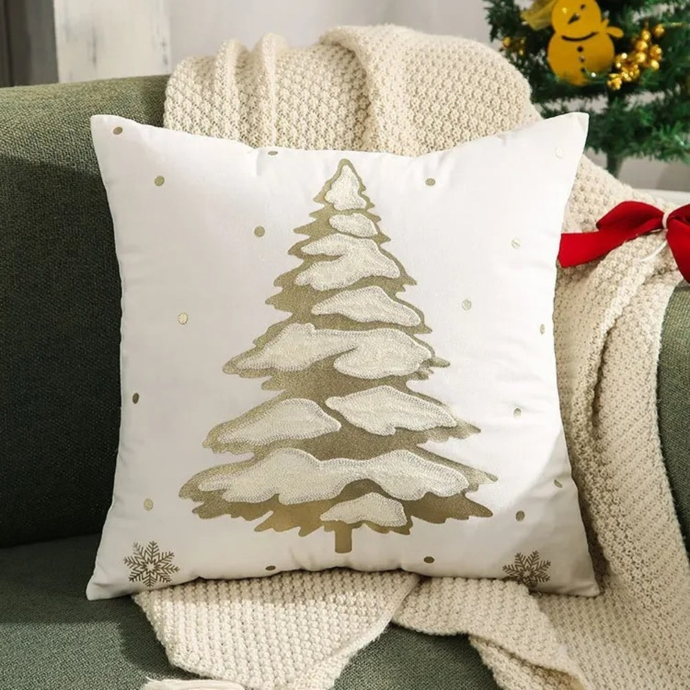 Embroidered Christmas Tree Velvet Cushion Cover – image 3