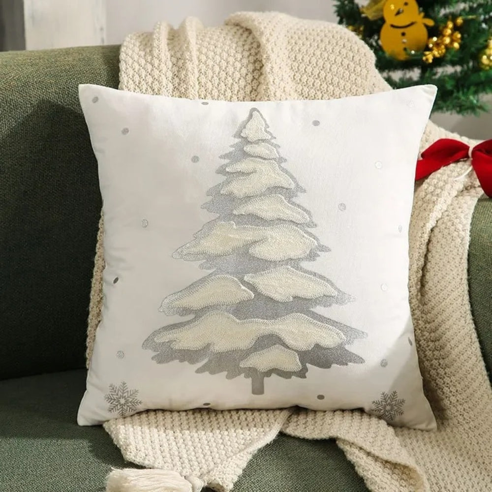 Embroidered Christmas Tree Velvet Cushion Cover – image 2