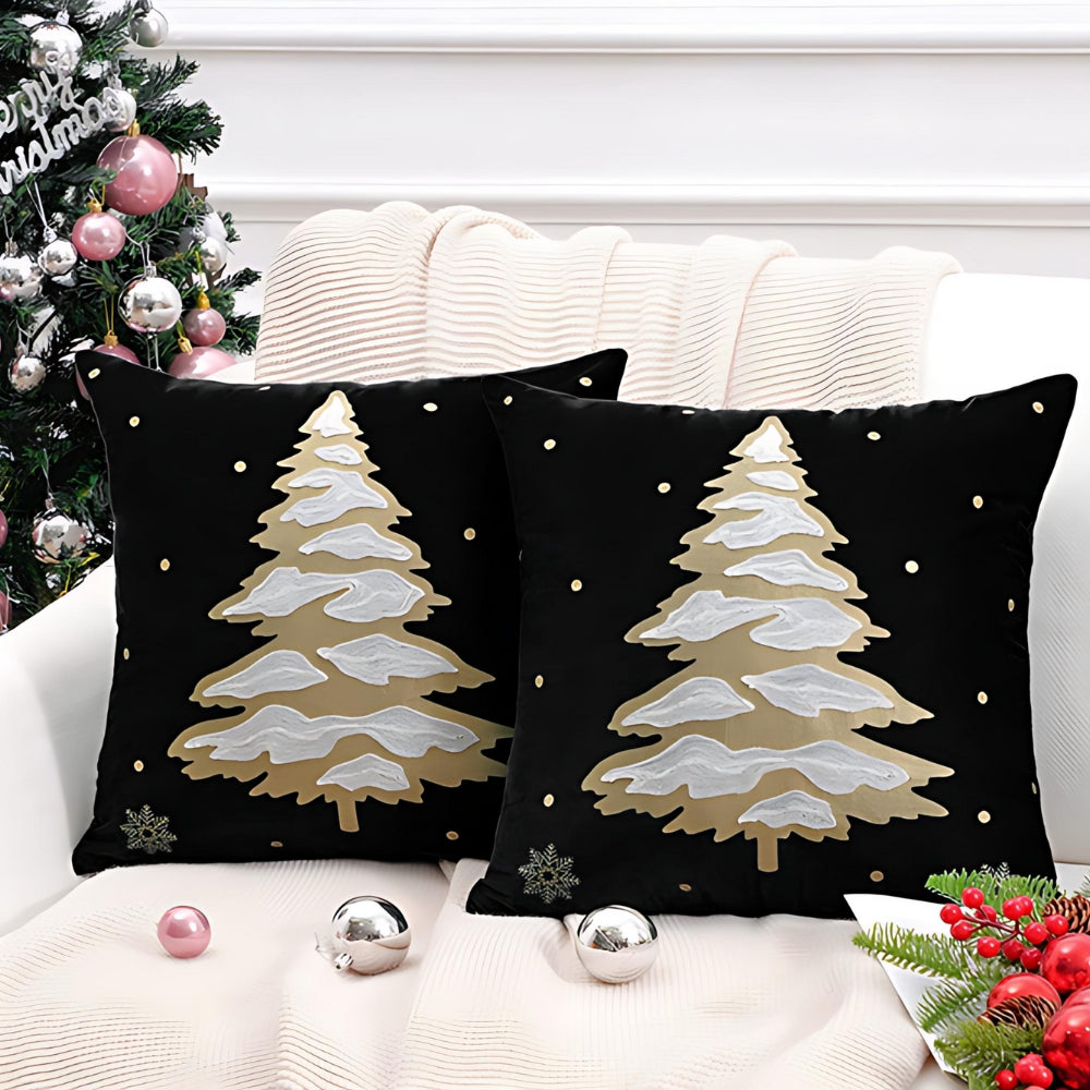 Embroidered Christmas Tree Velvet Cushion Cover – image 9