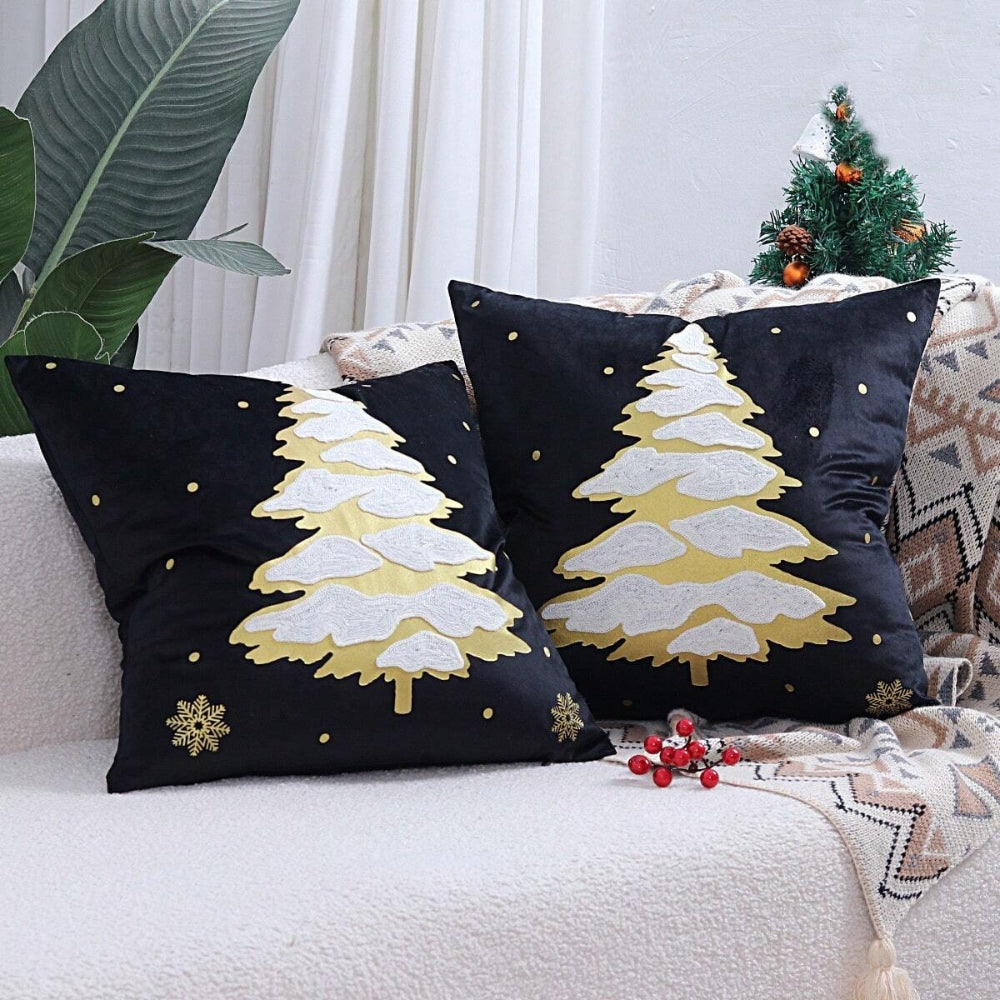 Embroidered Christmas Tree Velvet Cushion Cover – image 7
