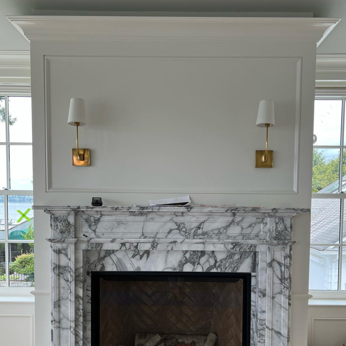 Natural Brass Wall Sconce with Fabric Shade - view 4
