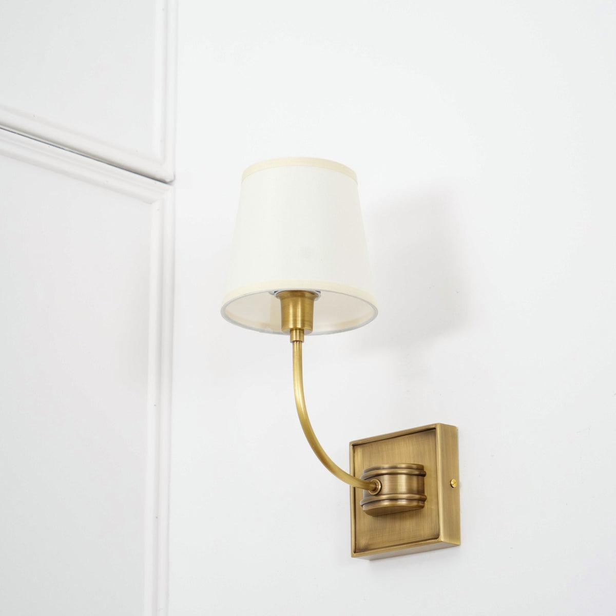 Natural Brass Wall Sconce with Fabric Shade - view 13