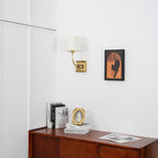 Natural Brass Wall Sconce with Fabric Shade - view 10