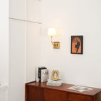 Natural Brass Wall Sconce with Fabric Shade - view 9