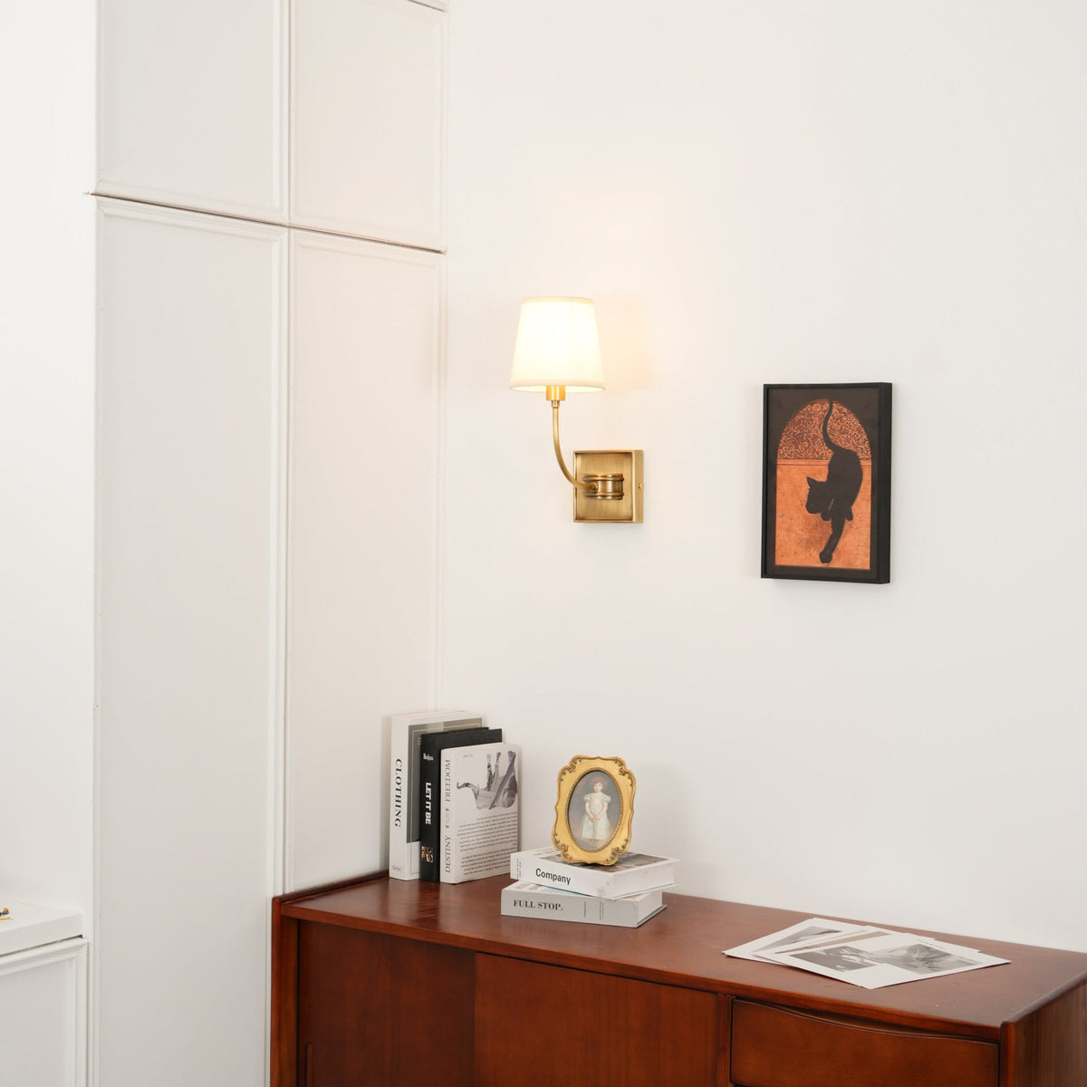 Natural Brass Wall Sconce with Fabric Shade - view 9