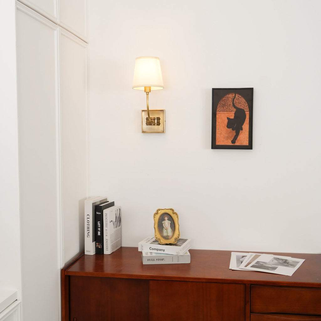 Natural Brass Wall Sconce with Fabric Shade - view 8