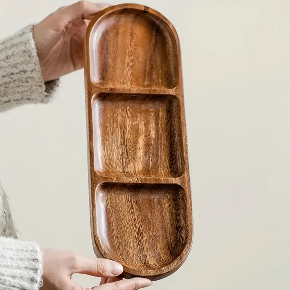 Wooden Three-Compartment Serving Tray for Snacks - product view 4