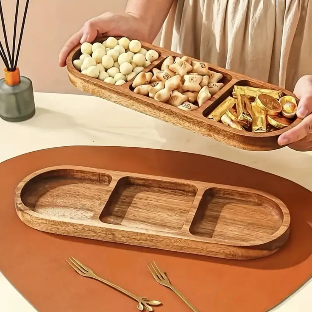 Wooden Three-Compartment Serving Tray for Snacks - product view 6