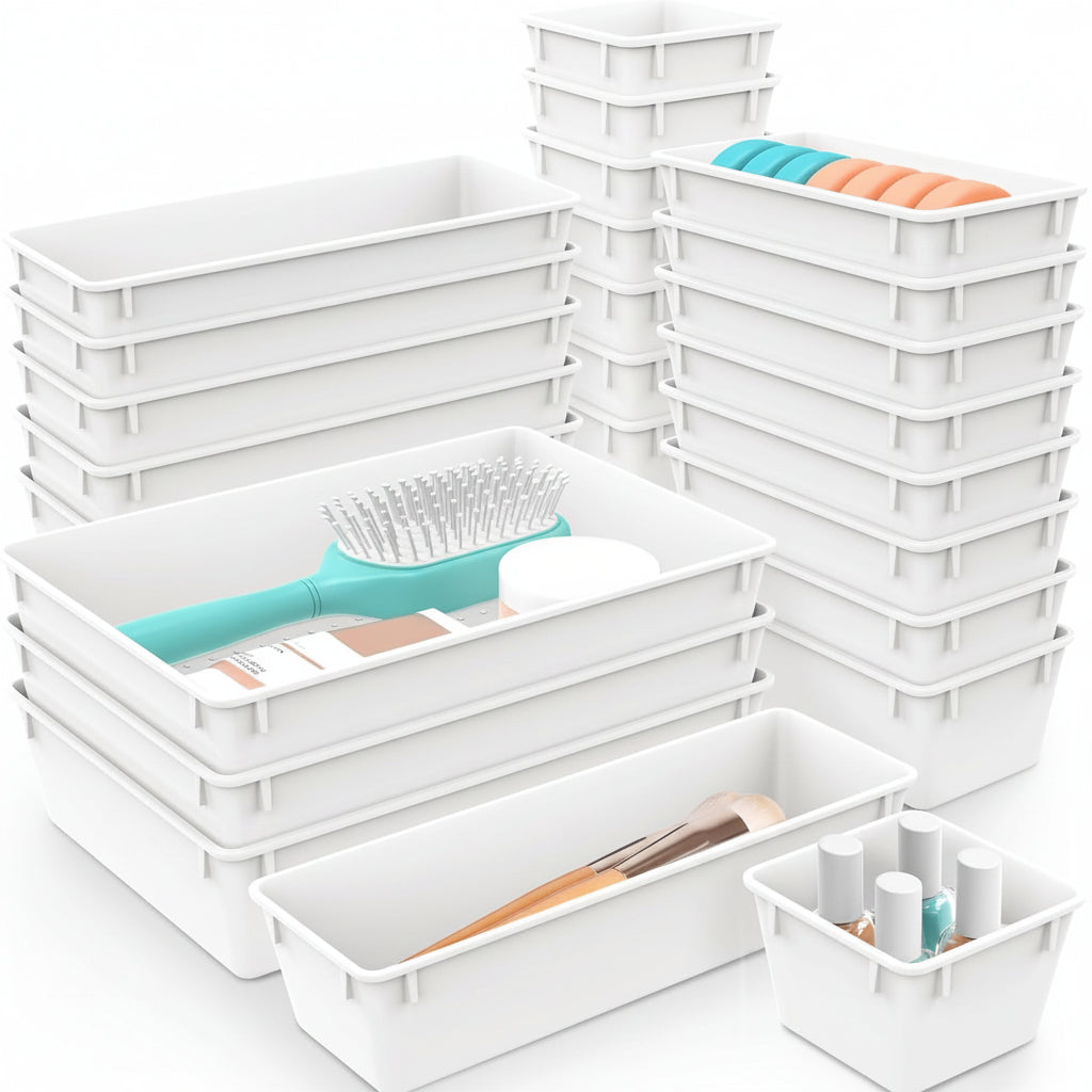 Drawer Organiser Plastic Storage Trays Set Kitchen Office Bathroom