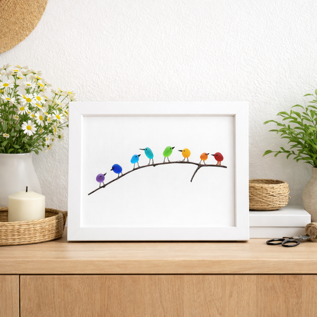 Coastal Bird Shadow Box Wall Art, Sea Glass and Driftwood — product view 3