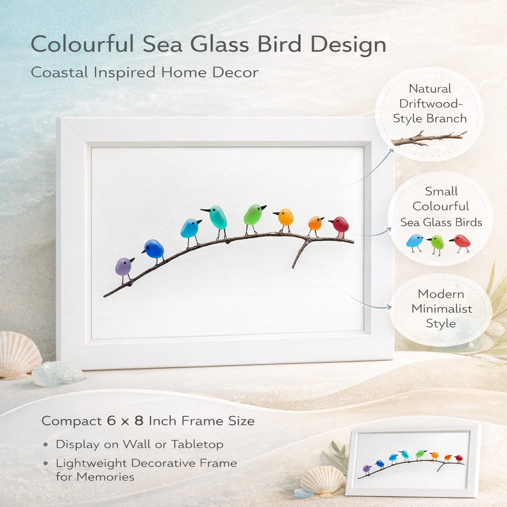 Coastal Bird Shadow Box Wall Art, Sea Glass and Driftwood — product view 5