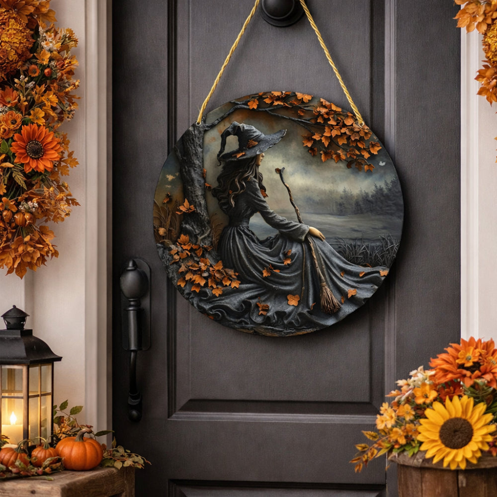 Wooden Witch Door Sign, Hanging Folklore Decoration — product view 3